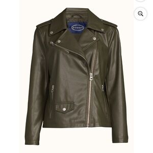 Scoop Women's Faux Leather Moto Jacket Olive Army Green Size L